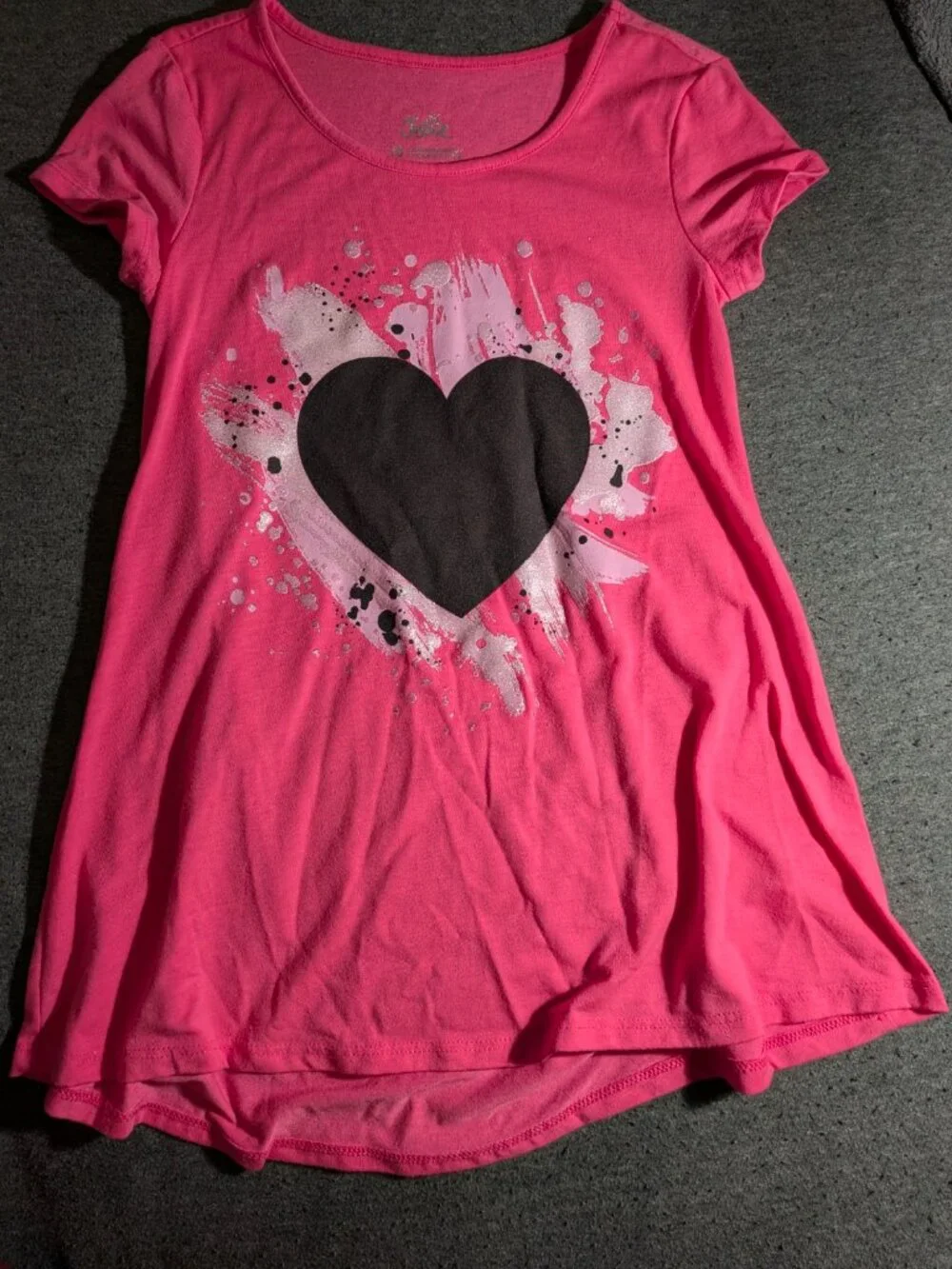 Justice Girls Size 10 Pink Heart Graphic Tee Short Sleeve Splatter Print Top